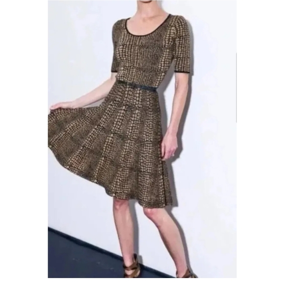 LUXE by CARMEN MARC VALVO Brown Black Snakeskin Print Fit & Flare Sweater Dress - Picture 2 of 11